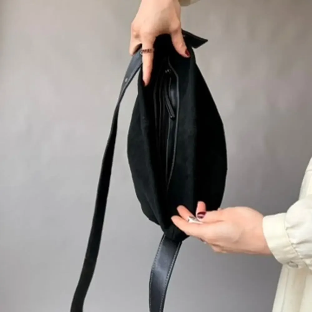 Vintage Faded Glory Genuine Suede Bucket Bag - Black